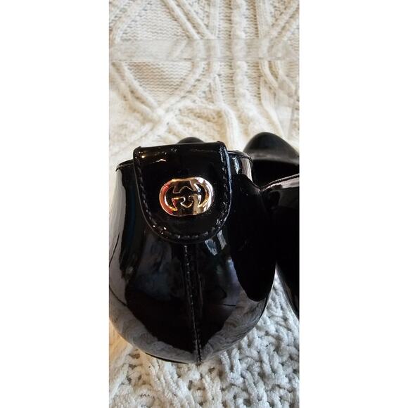 Gucci Patent Leather Stiletto Heels Classic Black - Logo Heel Tag- Womens Sz 6B - Picture 5 of 13